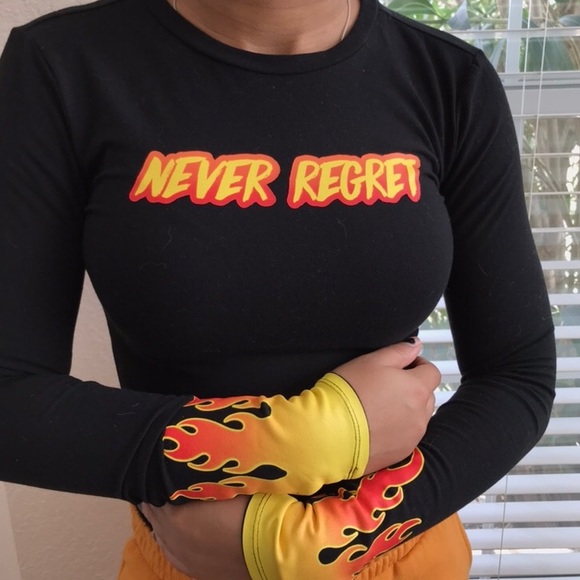 Forever 21 Tops - Flames Black Bodysuit Long-sleeve Top